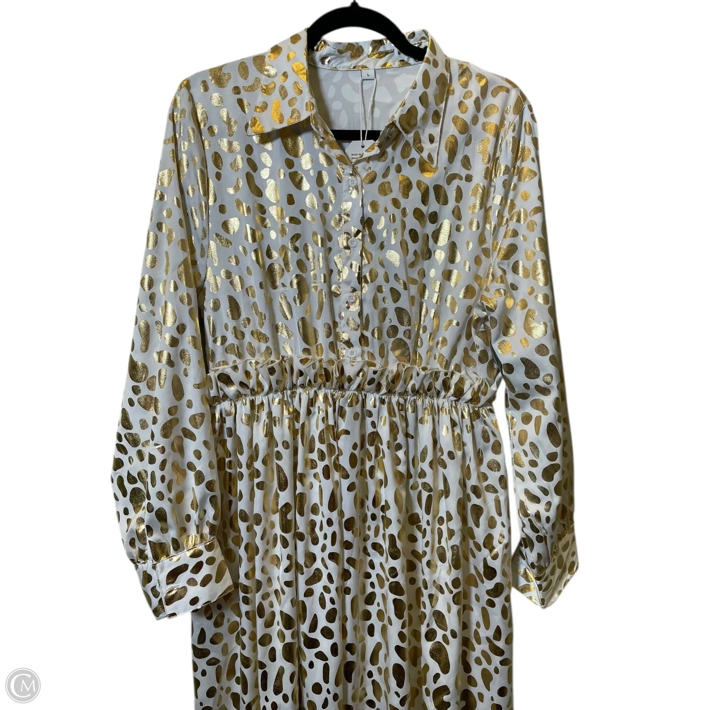 Dress Casual Maxi By Clothes Mentor In Gold & White, Size: L
