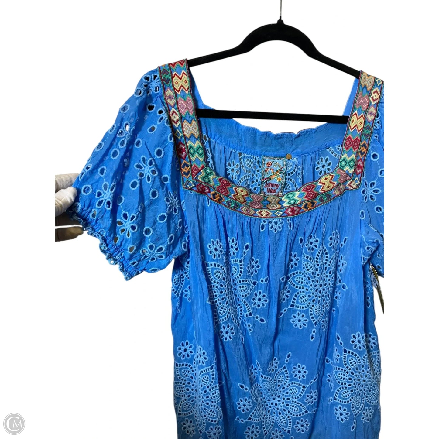 Blouse Short Sleeve By Johnny Was In Blue, Size: Xl