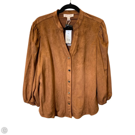 Blouse 3/4 Sleeve By Philosophy In Brown, Size: Xl