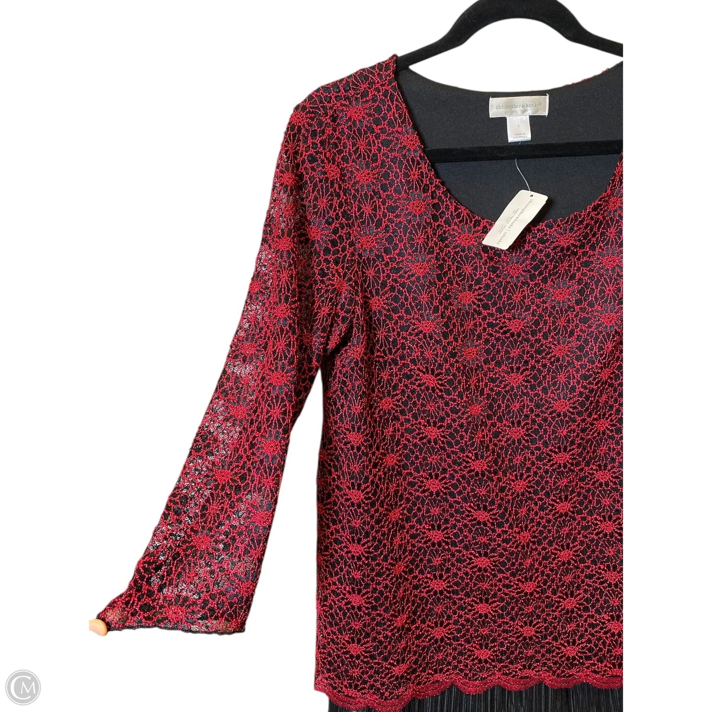 Blouse 3/4 Sleeve By Christopher And Banks In Black & Red, Size: L