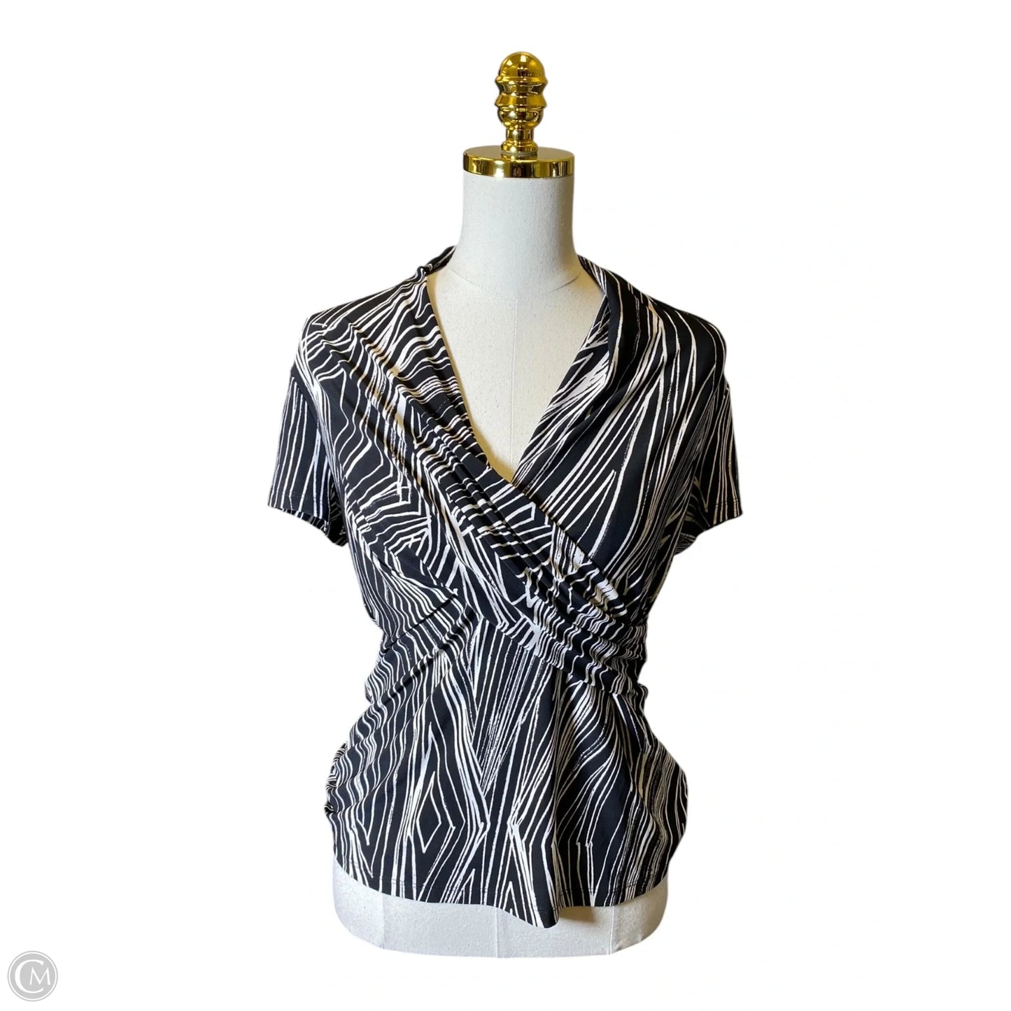 Blouse Short Sleeve By Dkny In Black & White, Size: M