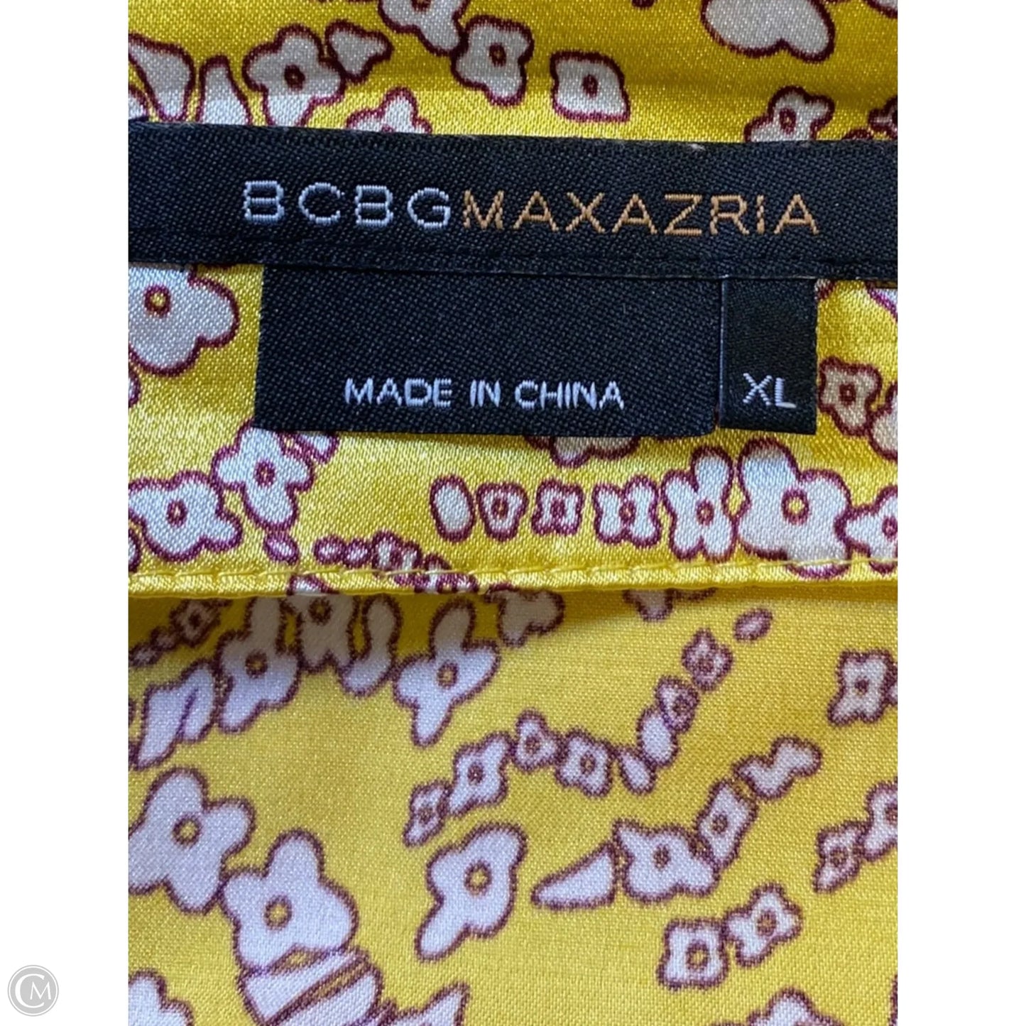 Blouse Short Sleeve By Bcbgmaxazria In White & Yellow, Size: Xl