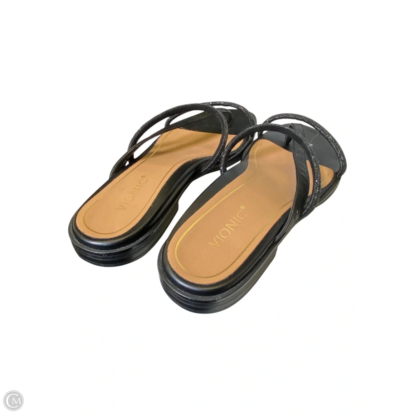 Sandals Flats By Vionic In Black & Tan, Size: 7.5