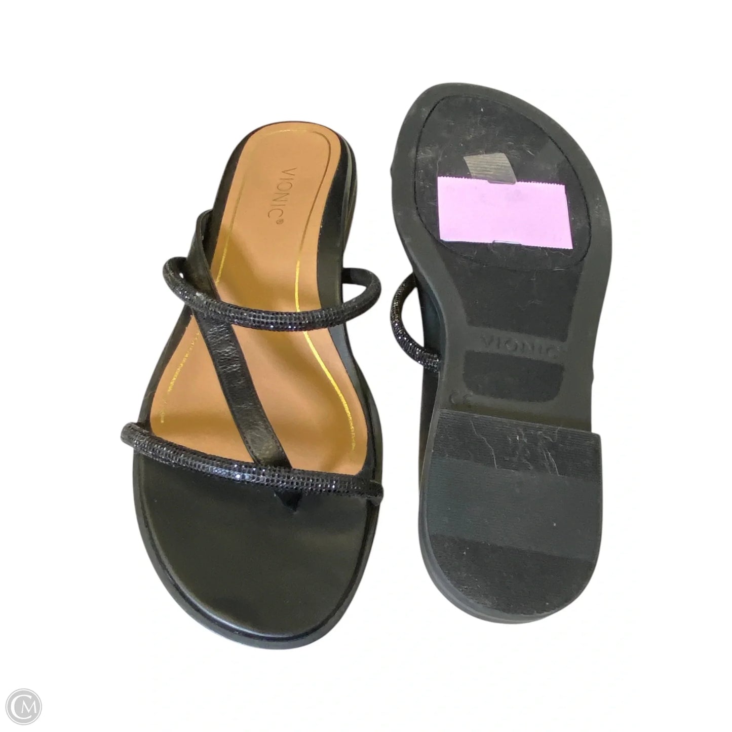 Sandals Flats By Vionic In Black & Tan, Size: 7.5