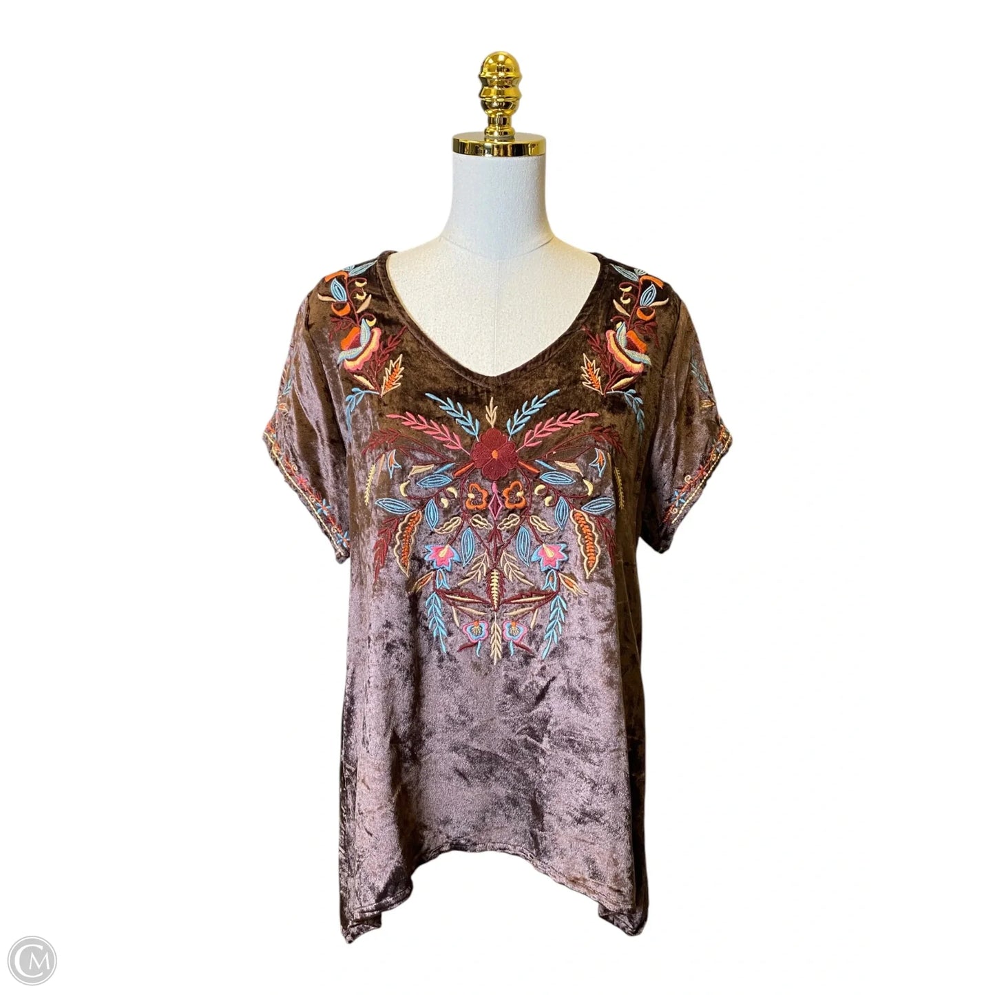 Blouse Short Sleeve By Clothes Mentor In Brown, Size: L