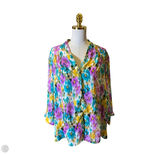 Blouse 3/4 Sleeve By Investments In Multi-colored, Size: Xl