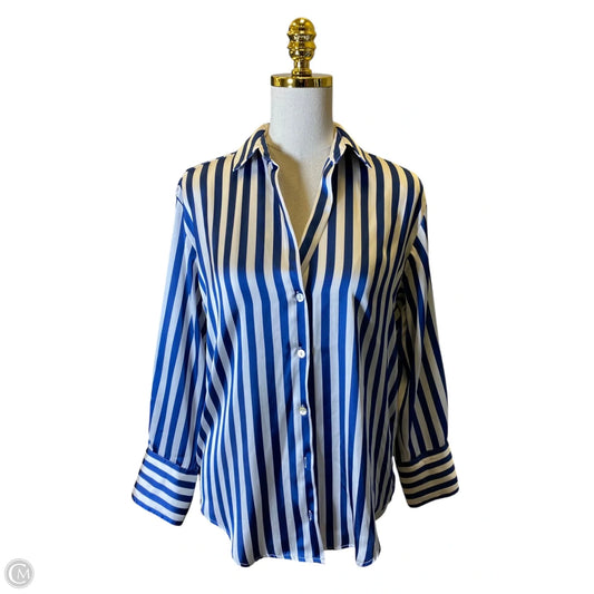 Blouse Long Sleeve By Zara In Blue & White, Size: Xs