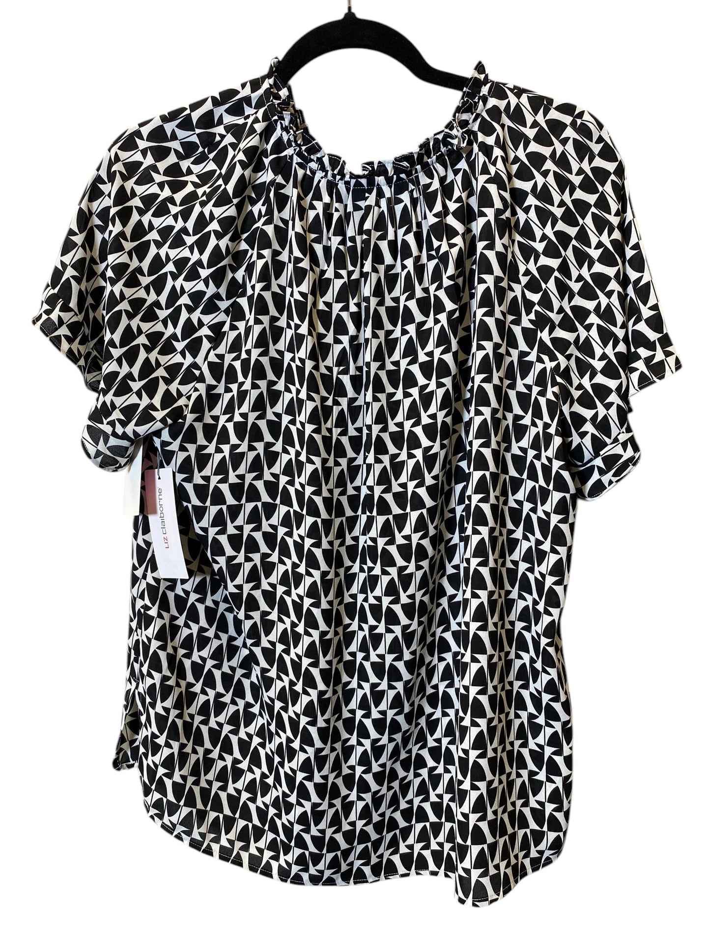 Top Short Sleeve By Liz Claiborne In Black & White, Size: L