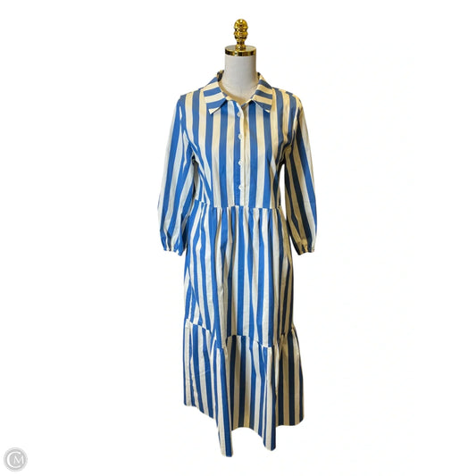 Dress Casual Maxi By Tahari By Arthur Levine In Blue & Cream, Size: M