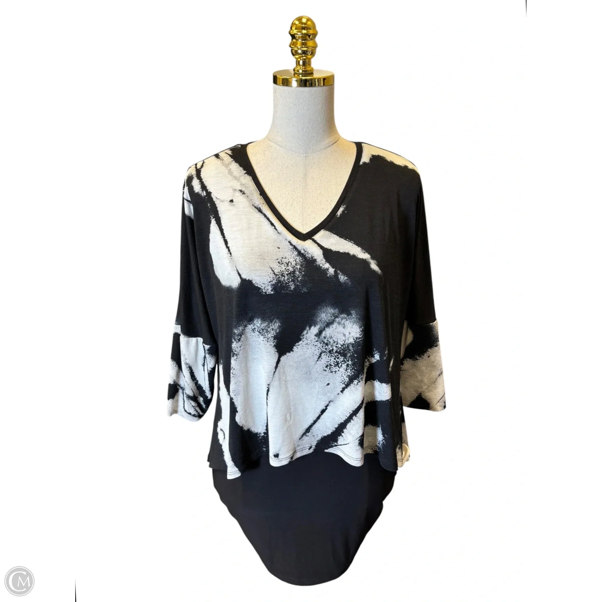 Blouse 3/4 Sleeve By Frank Lyman In Black & Grey, Size: S