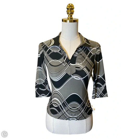 Top 3/4 Sleeve Luxury Designer By Prada In Black & Grey, Size: S