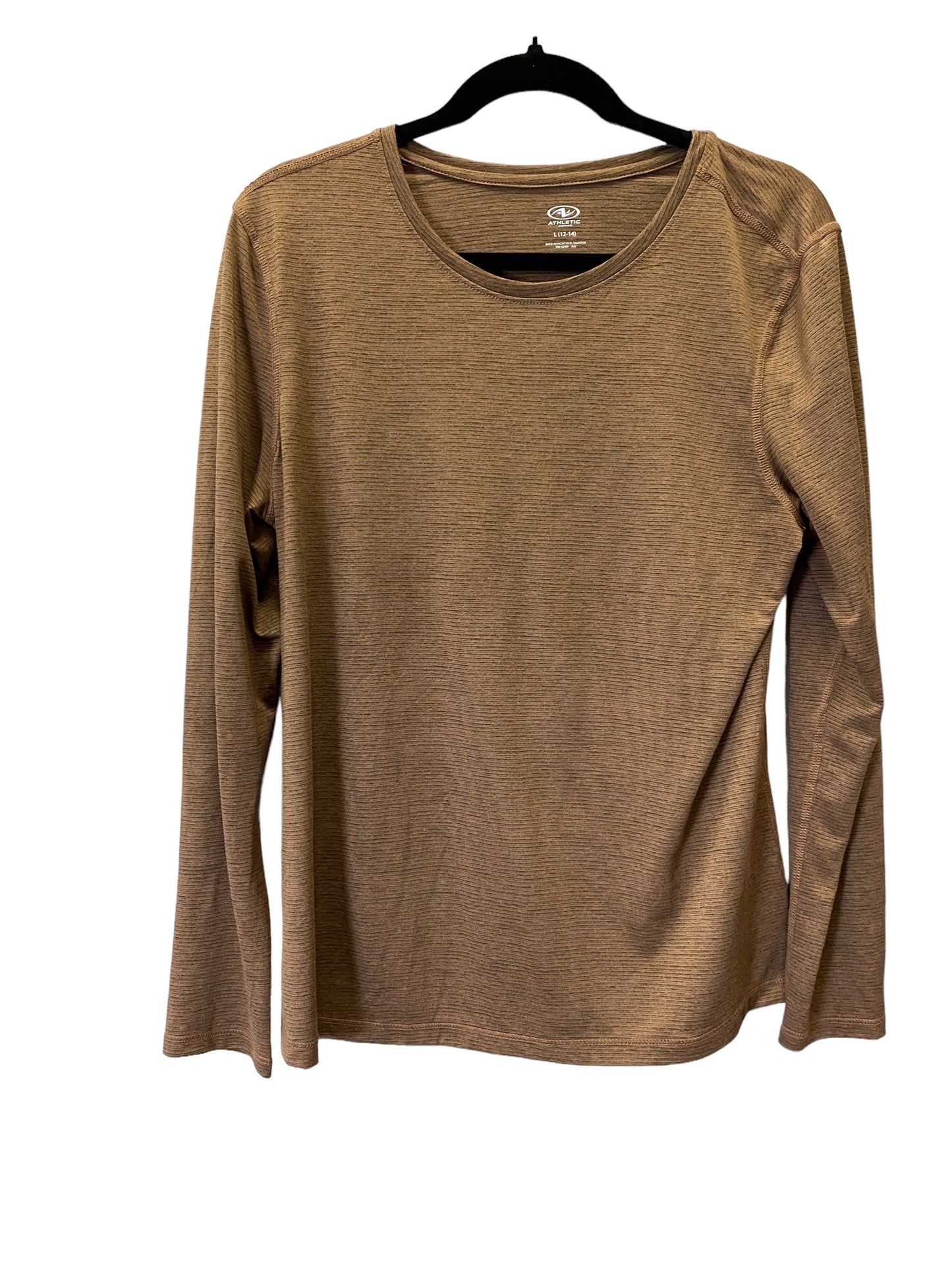 Athletic Top Long Sleeve Collar By Athletic Works In Brown, Size: L