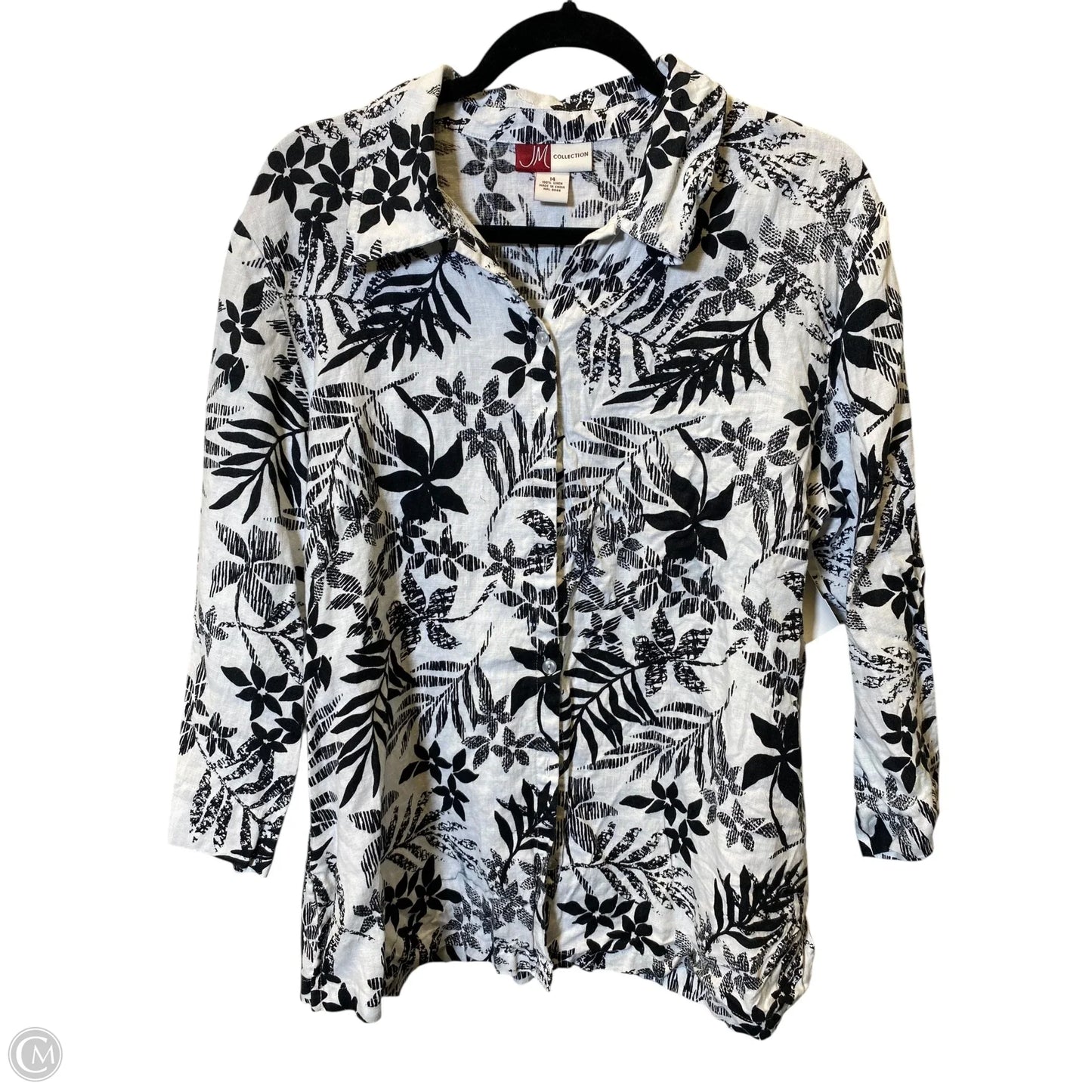 Blouse 3/4 Sleeve By Jm Collections In Black & White, Size: 14