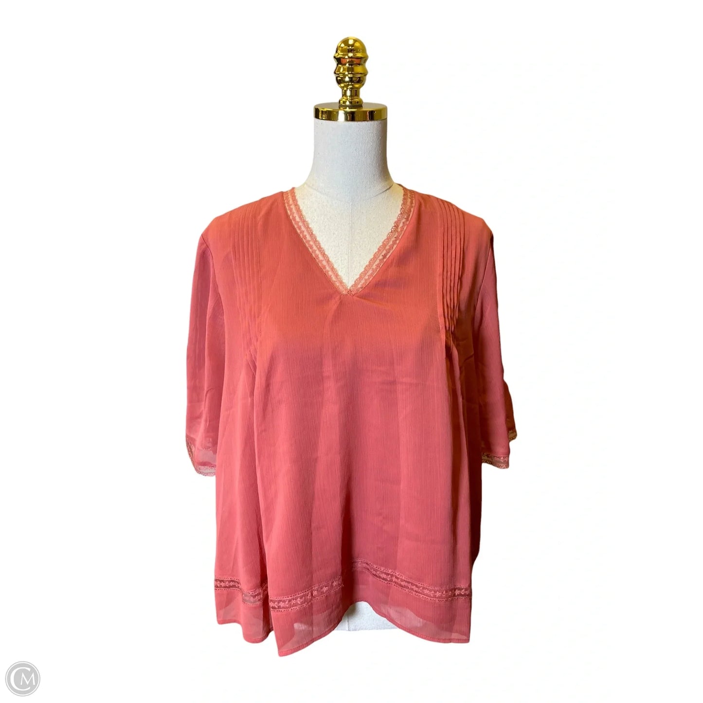 Blouse Short Sleeve By Adrianna Papell In Pink, Size: L