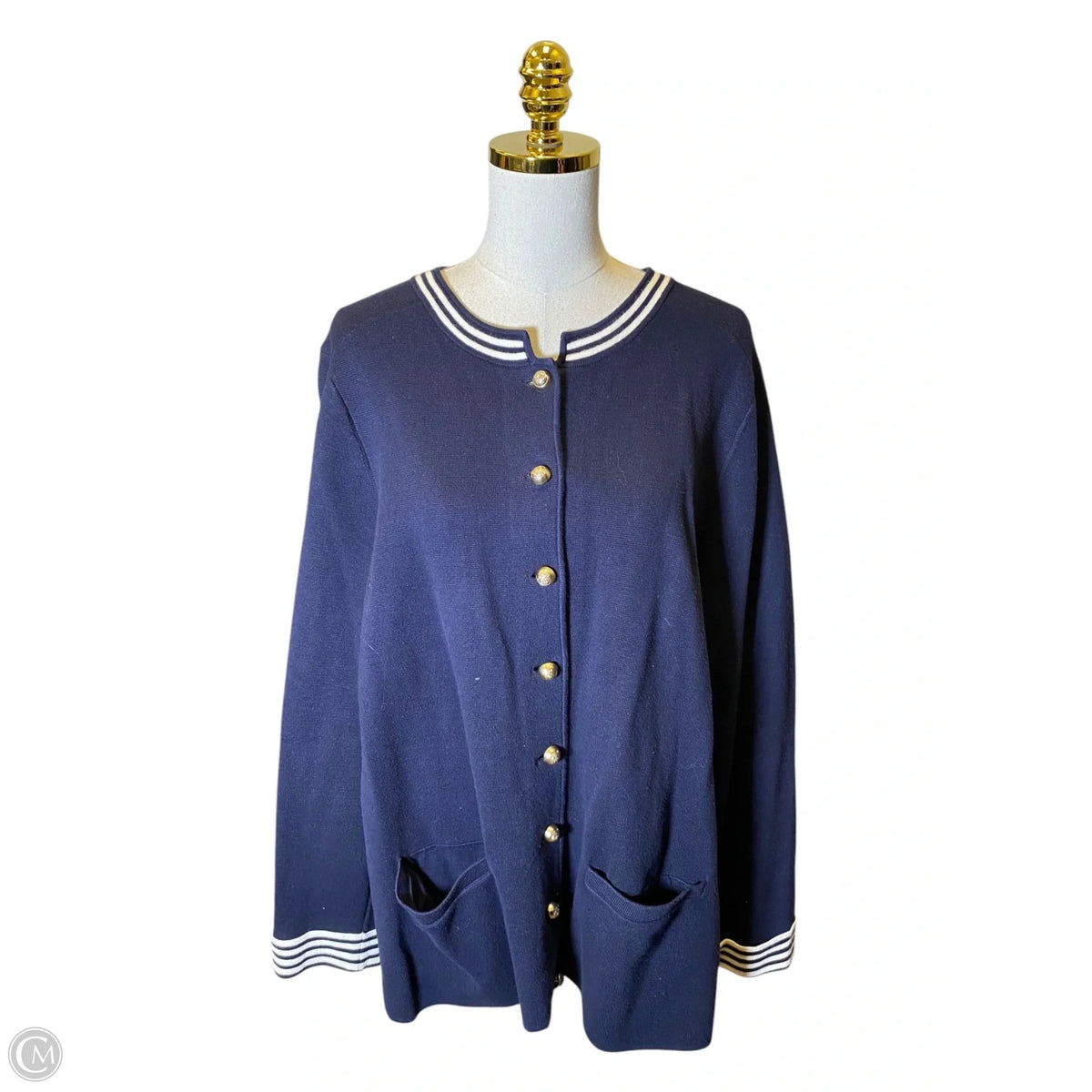 Cardigan By Talbots In Blue & White, Size: 2x