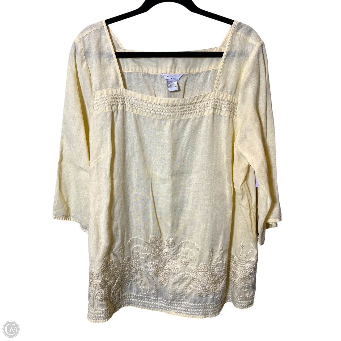 Top 3/4 Sleeve By Tweeds In Yellow, Size: 2x