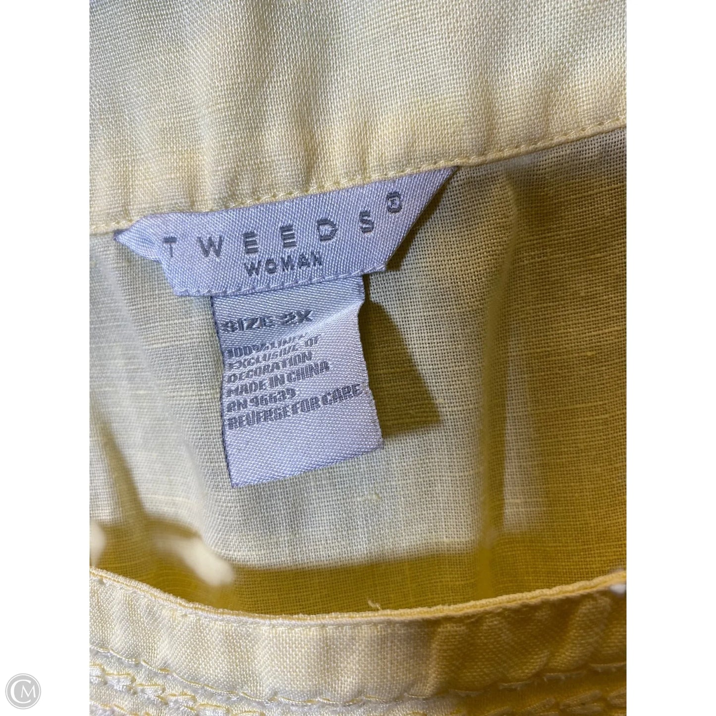 Top 3/4 Sleeve By Tweeds In Yellow, Size: 2x