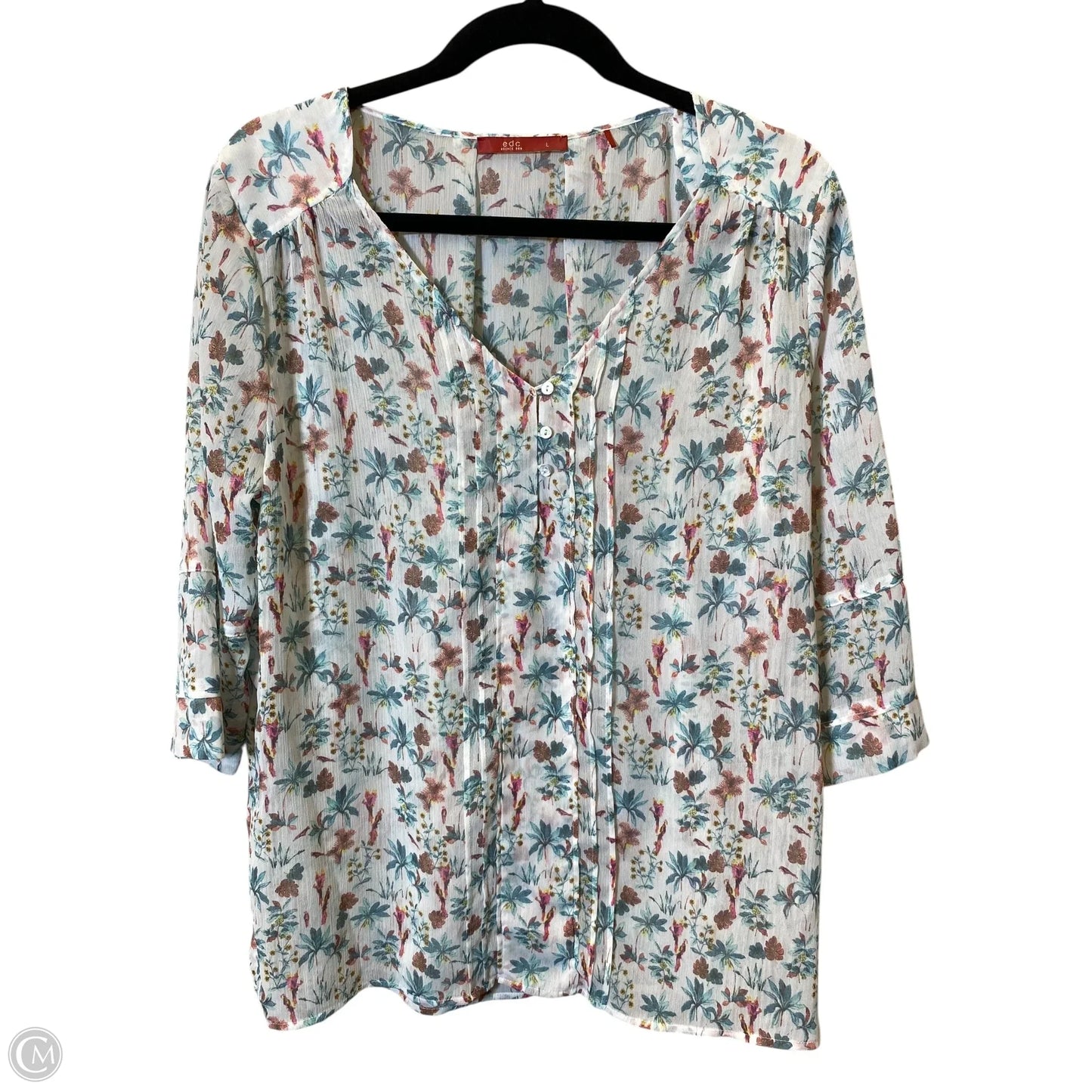 Blouse 3/4 Sleeve By Clothes Mentor In Floral Print, Size: L