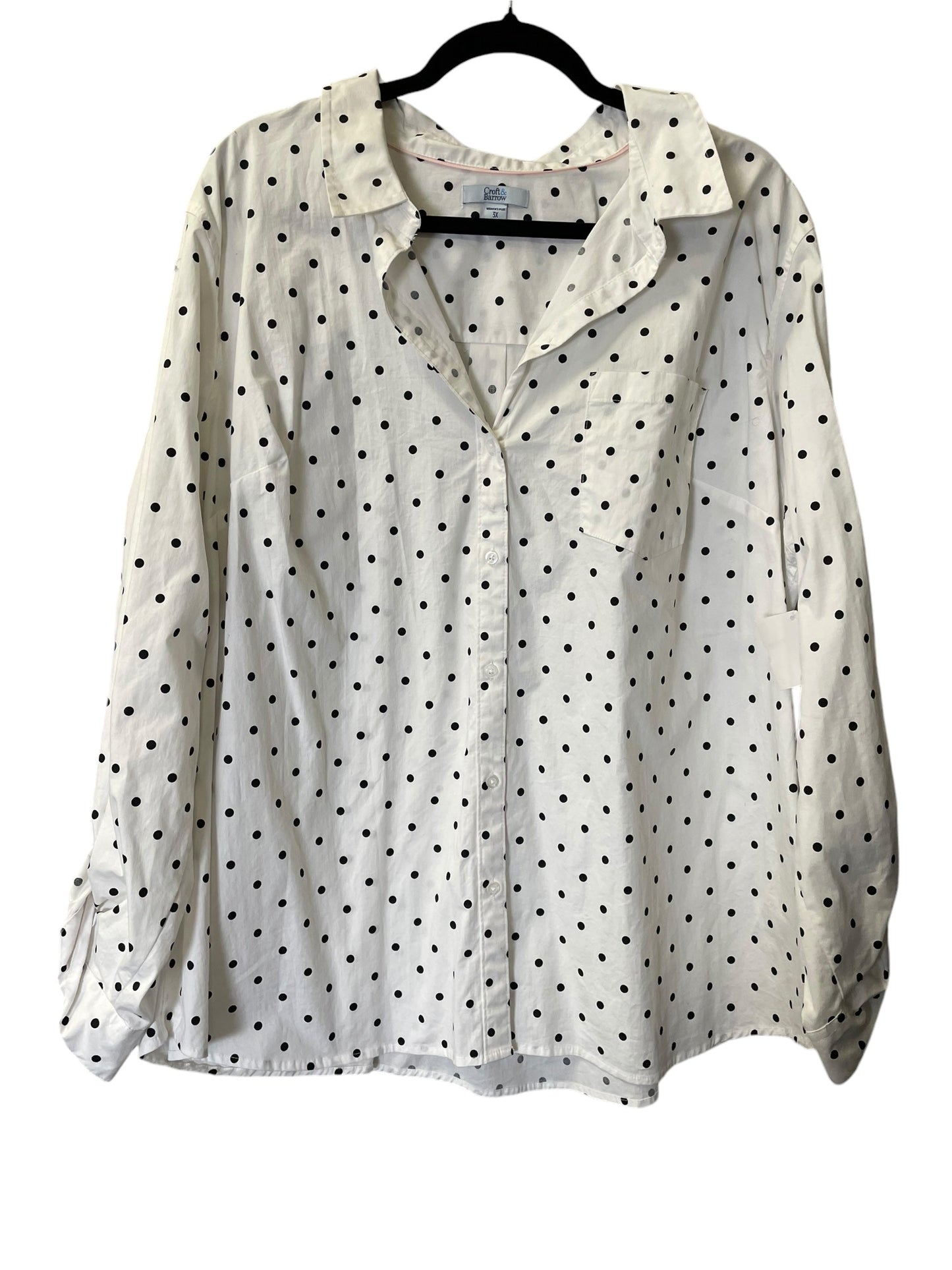 Blouse Long Sleeve By Croft And Barrow In Polkadot Pattern, Size: 3x