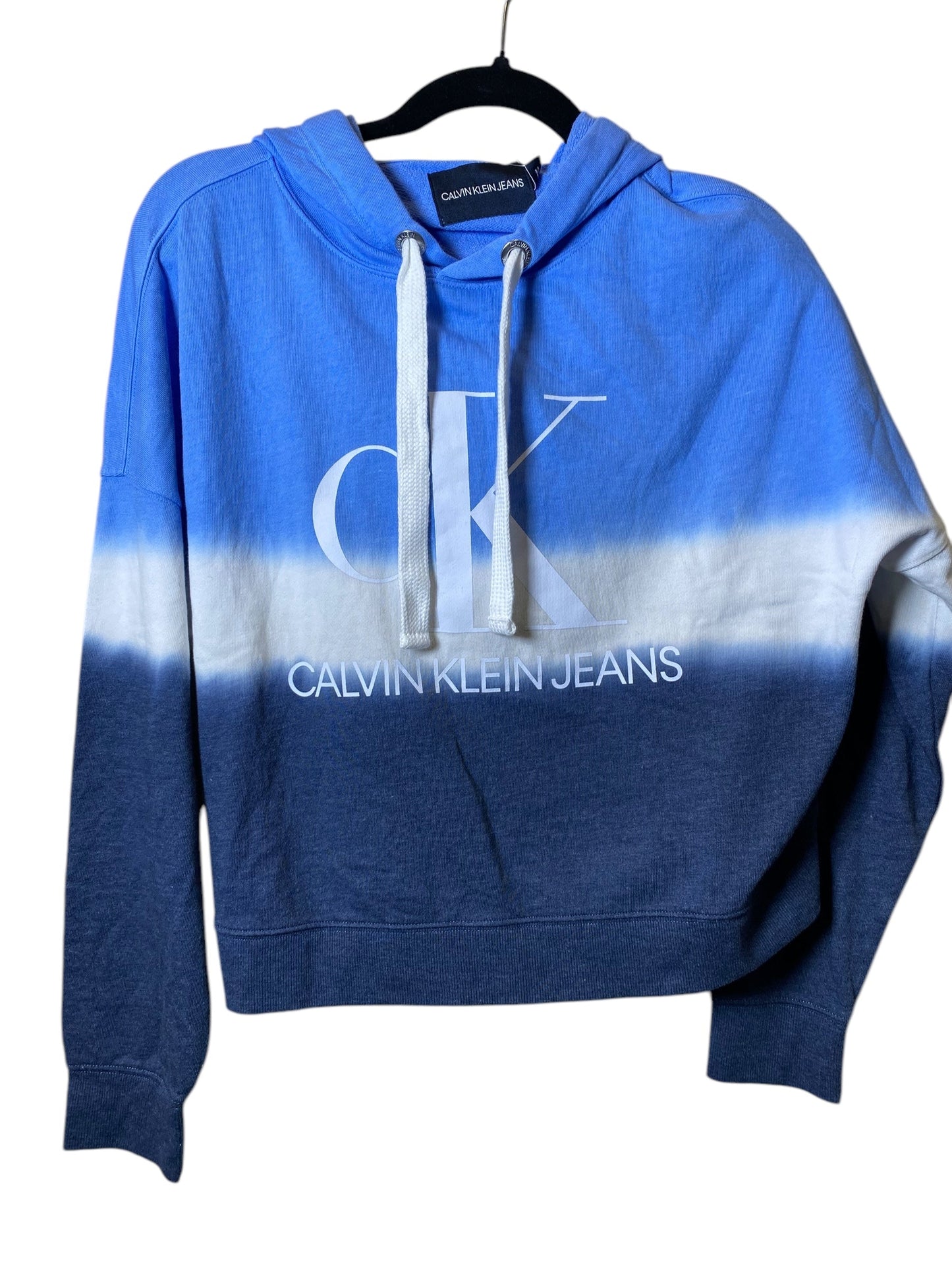 Sweatshirt Hoodie By Calvin Klein In Blue & White, Size: M