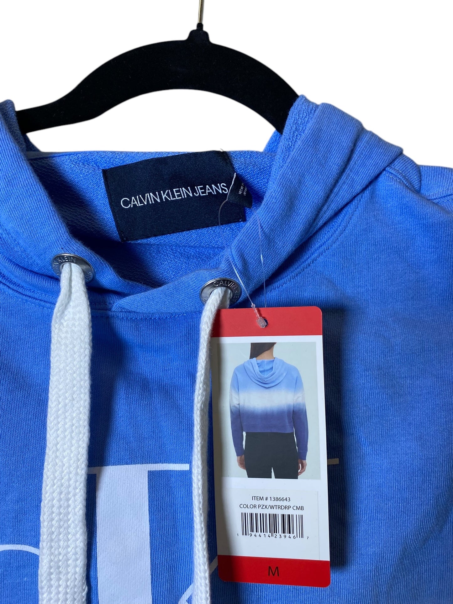 Sweatshirt Hoodie By Calvin Klein In Blue & White, Size: M