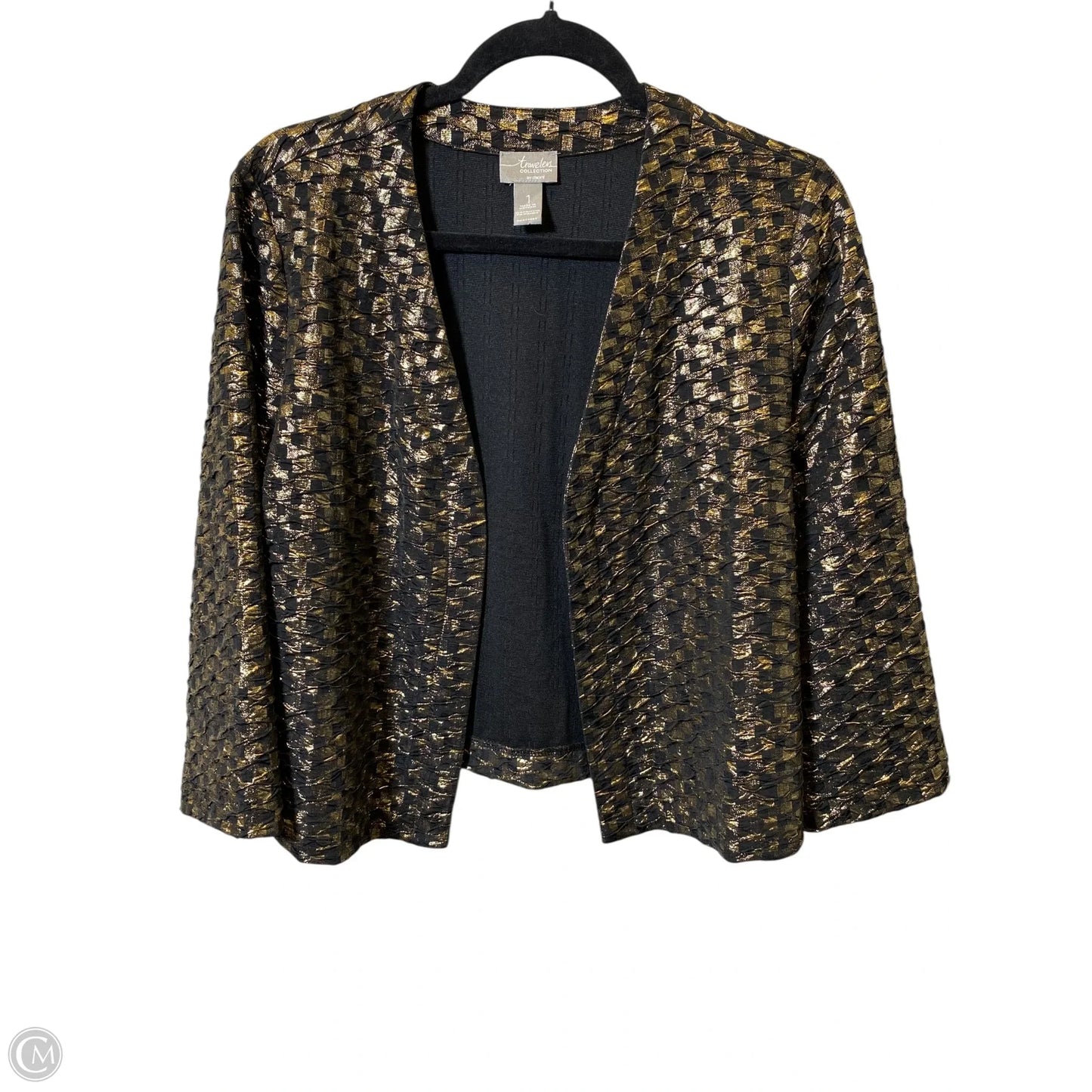 Cardigan By Chicos In Black & Gold, Size: M