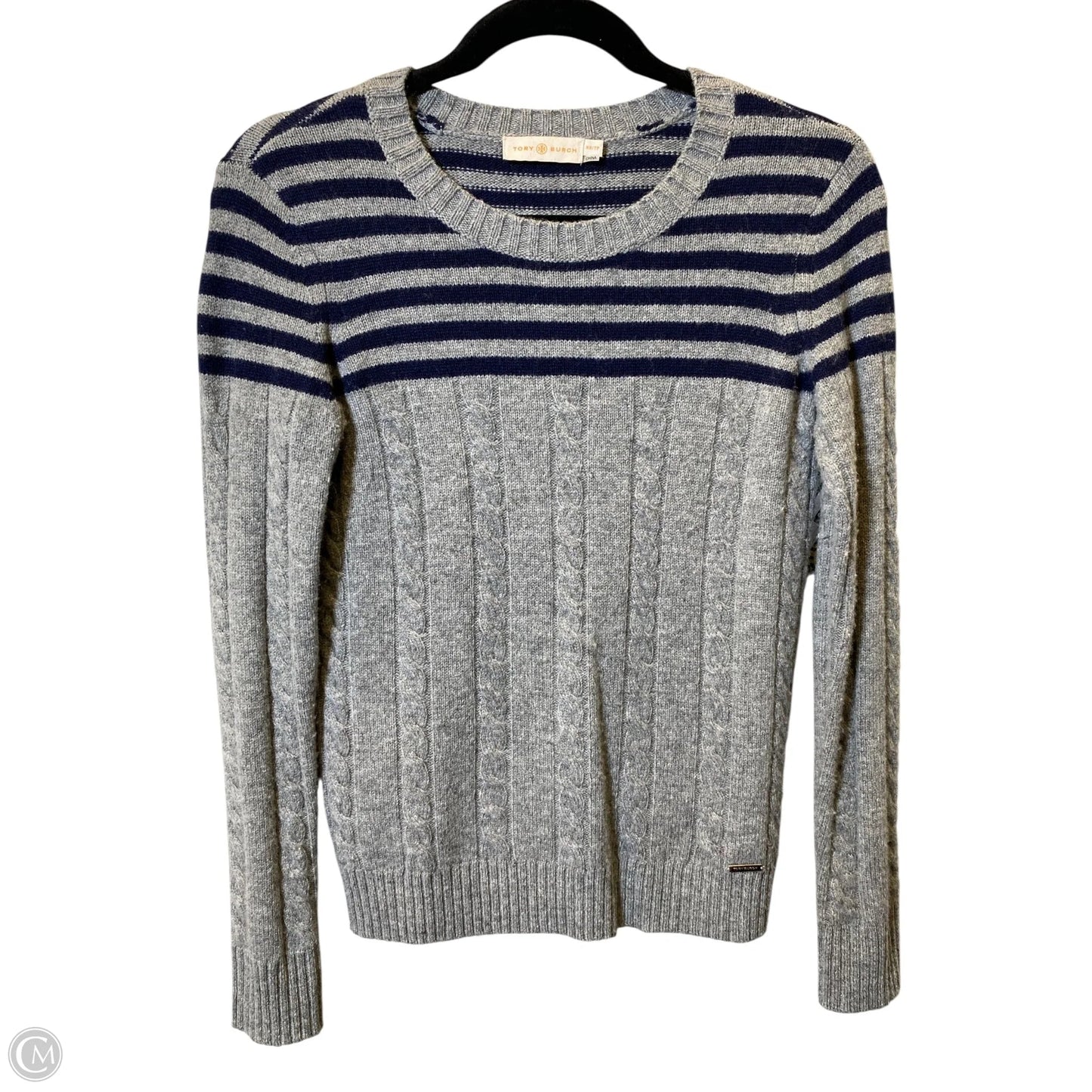 Sweater Designer By Tory Burch In Blue & Grey, Size: Xs