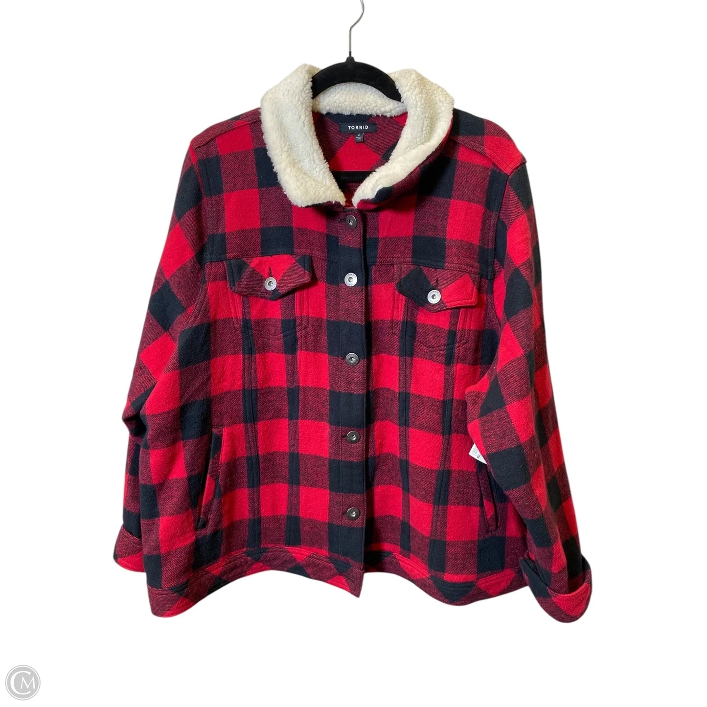 Jacket Faux Fur & Sherpa By Torrid In Black & Red, Size: 4x