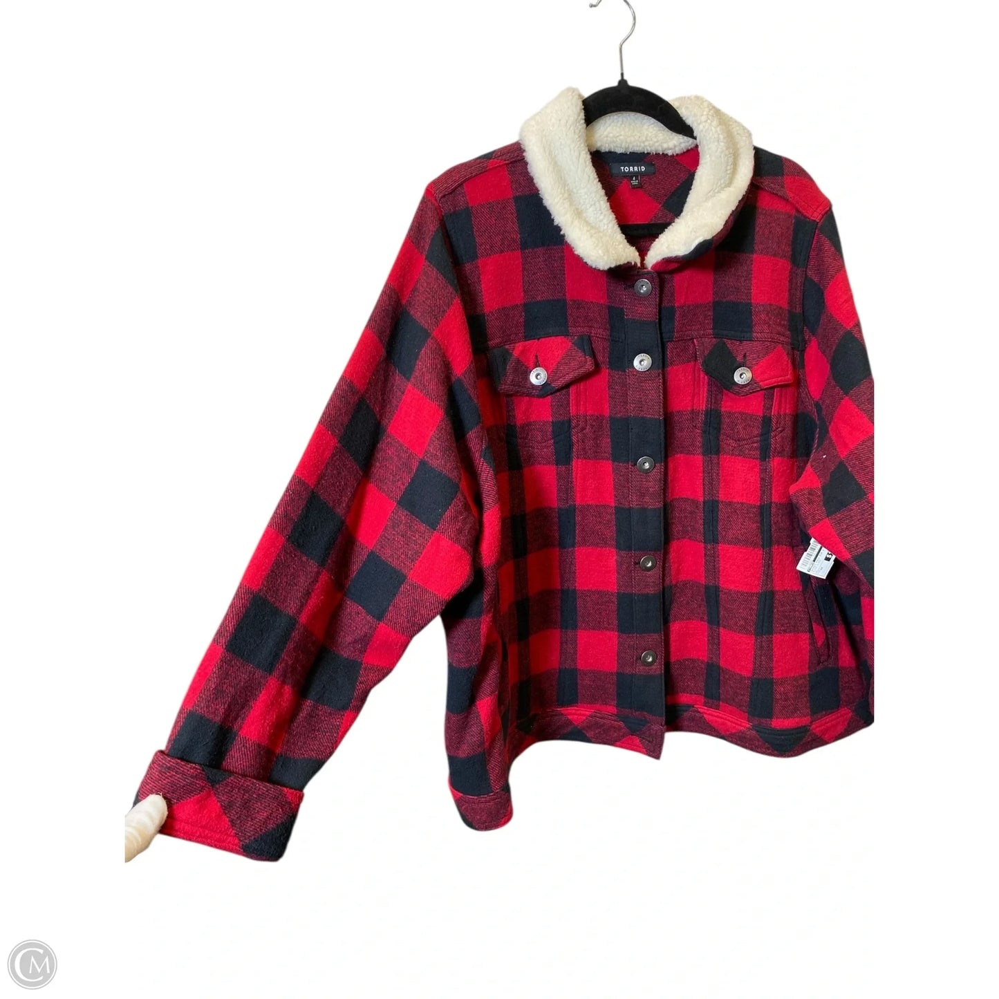 Jacket Faux Fur & Sherpa By Torrid In Black & Red, Size: 4x