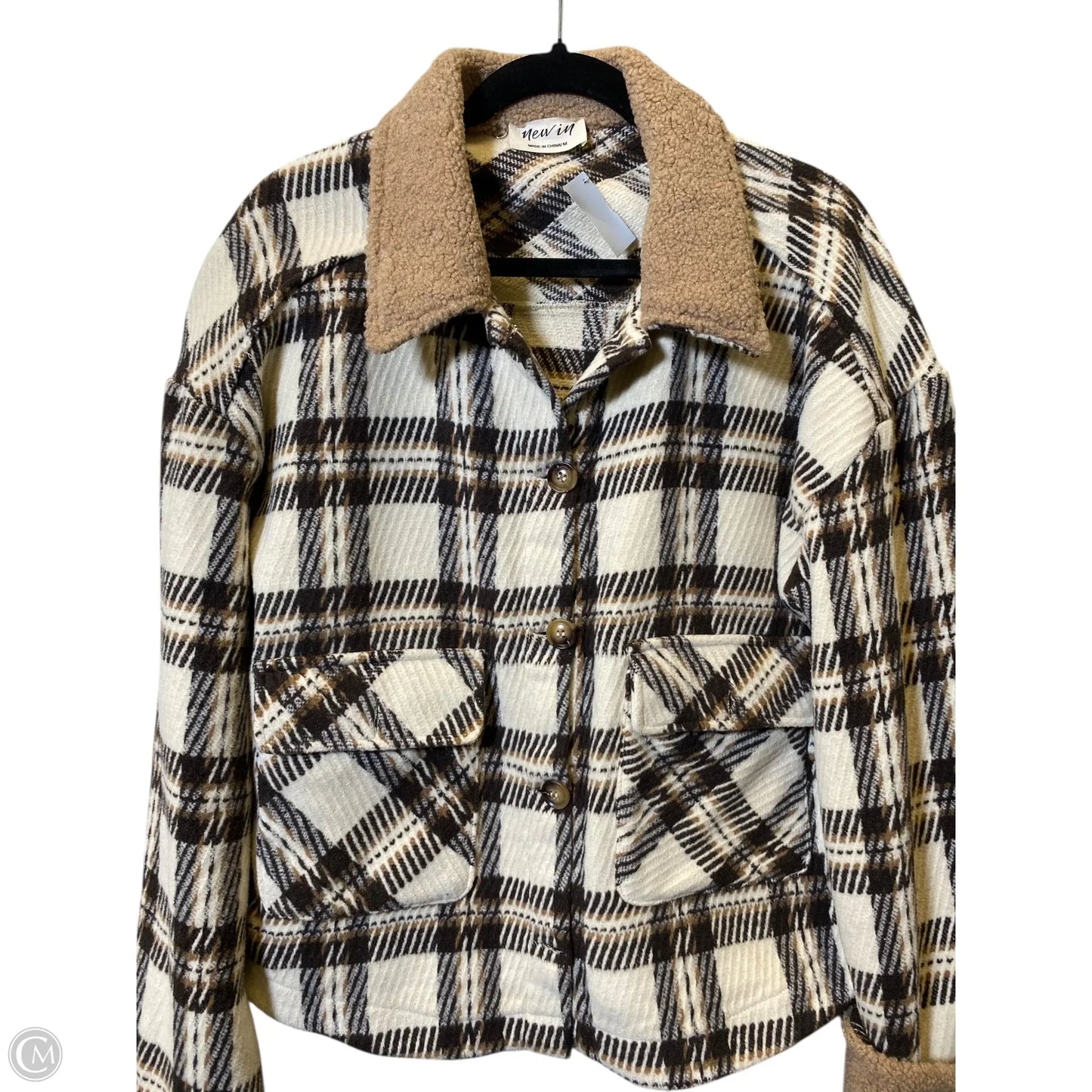 Jacket Faux Fur & Sherpa By New In In Brown & Cream, Size: M