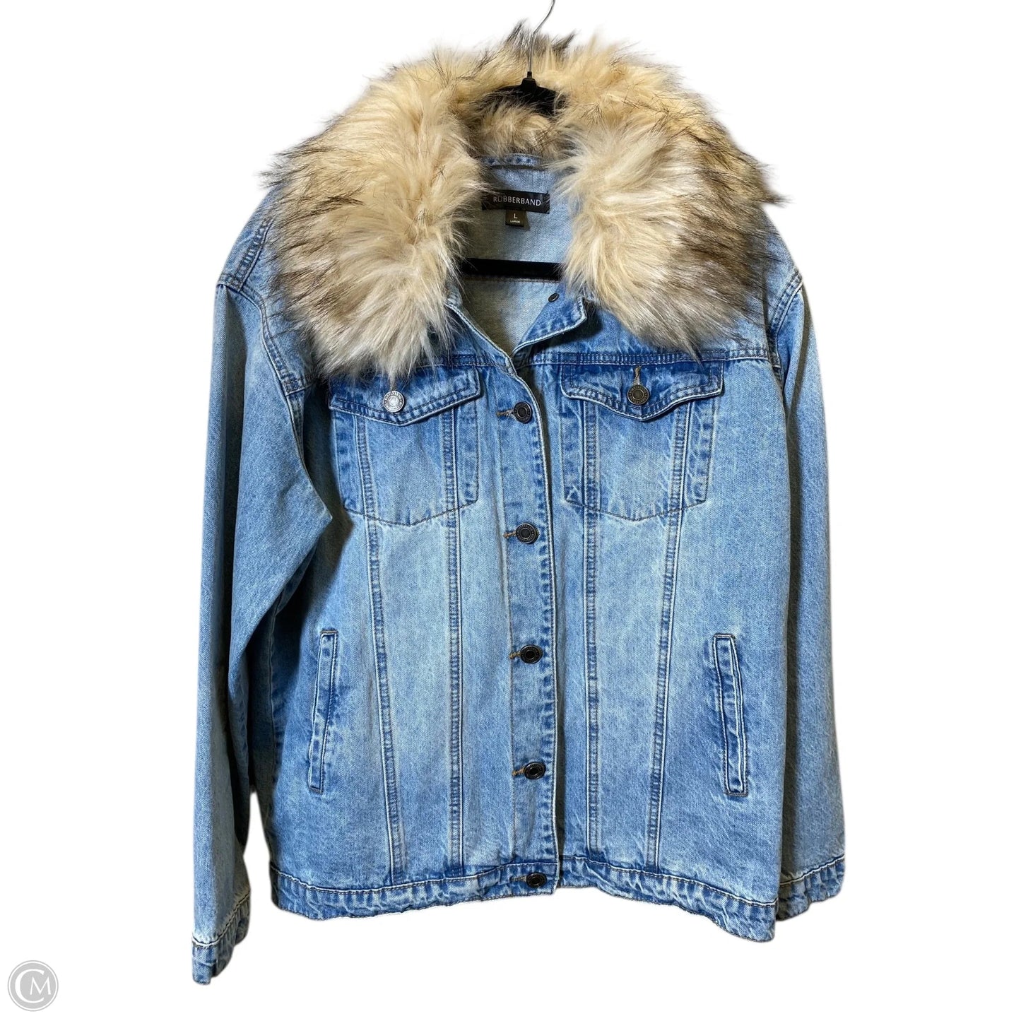 Jacket Denim By Clothes Mentor In Blue Denim, Size: L