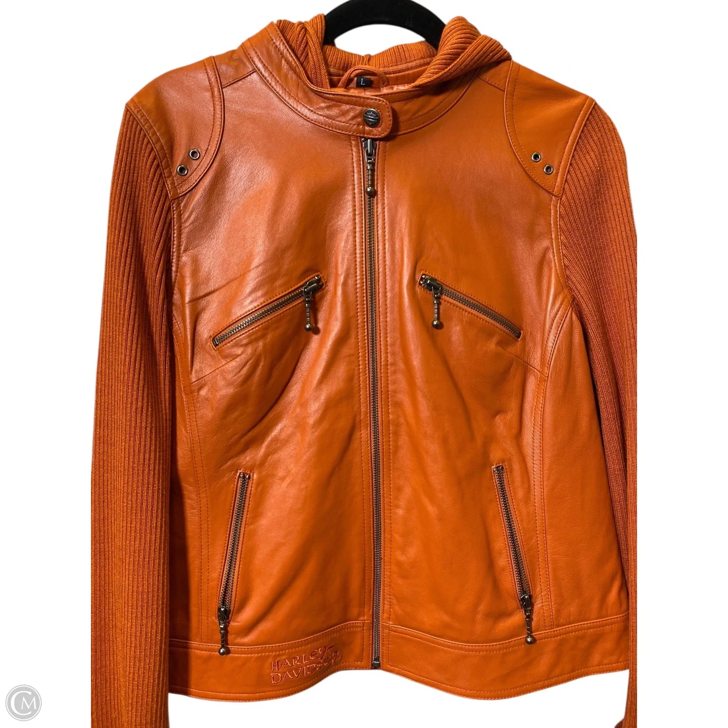 Jacket Leather By Harley Davidson In Orange, Size: L