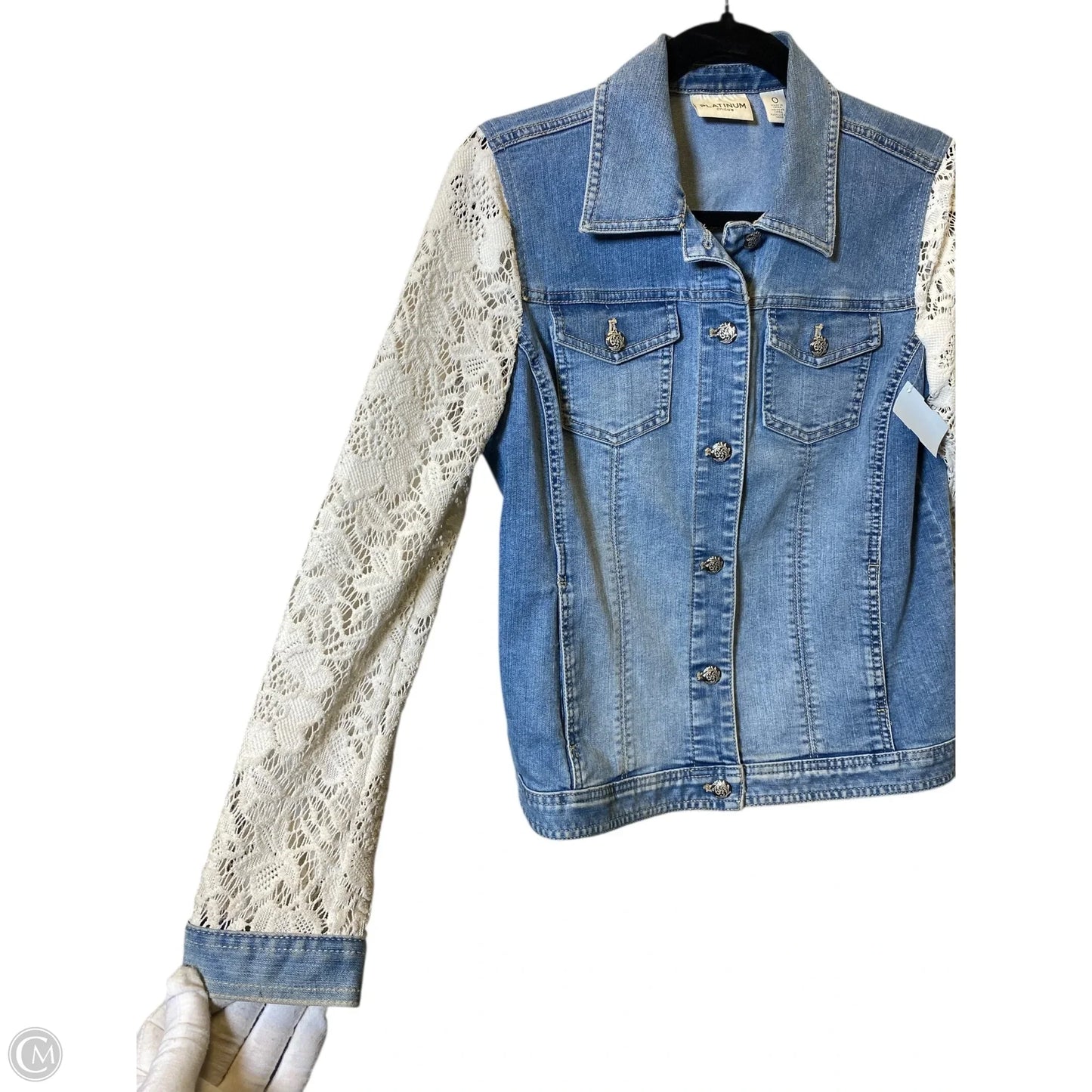 Jacket Denim By Platinum In Blue & Cream, Size: S