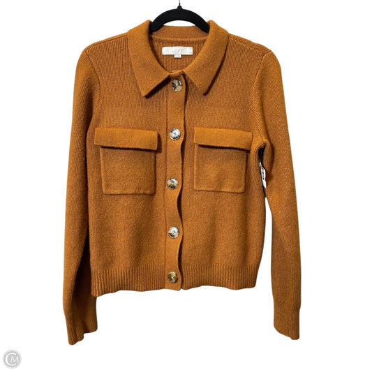 Sweater Cardigan By Loft In Orange, Size: M