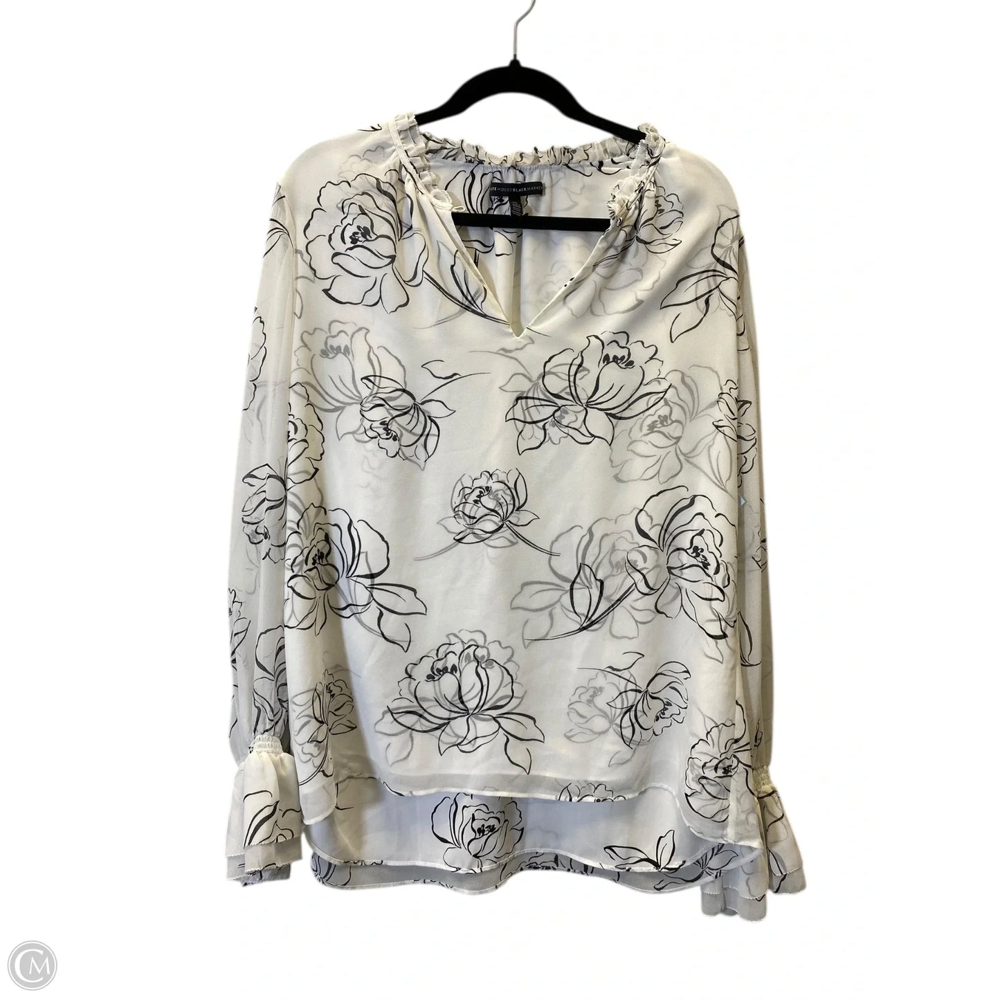 Blouse Long Sleeve By White House Black Market In Black & White, Size: L