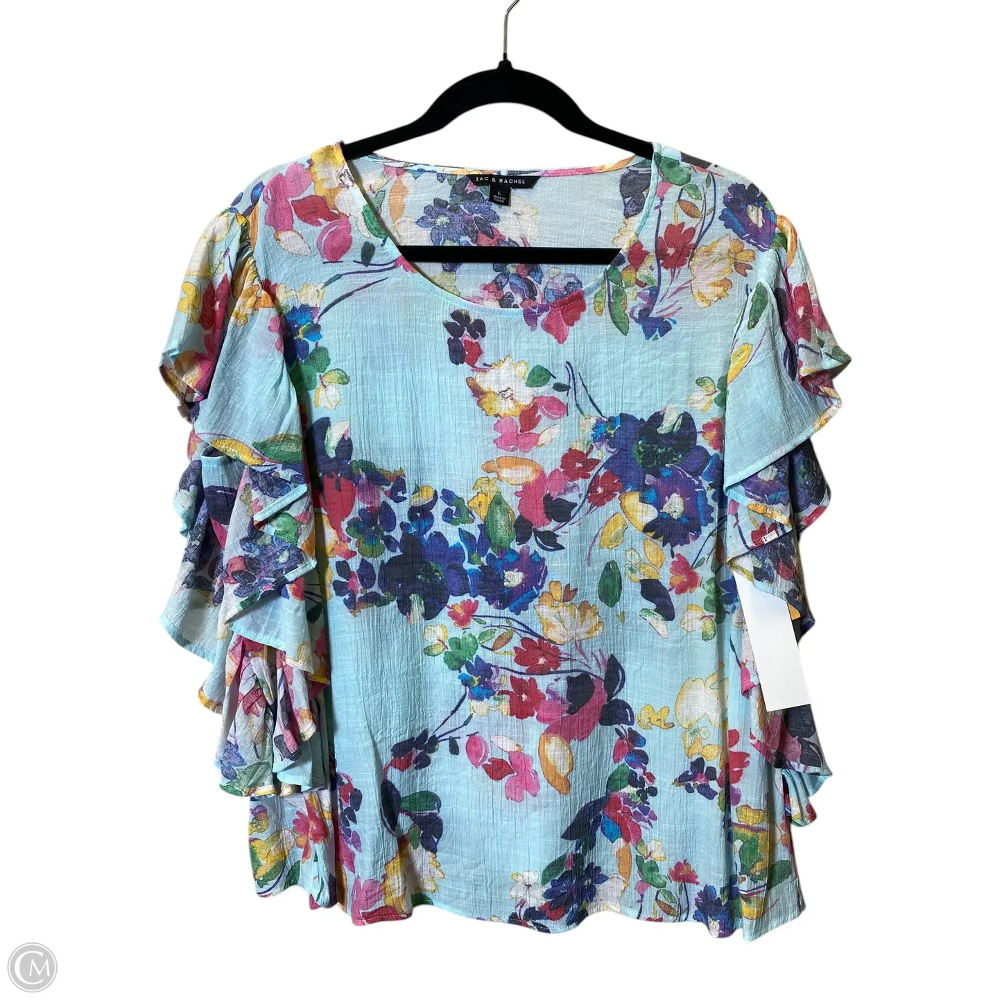 Top Short Sleeve By Zac And Rachel In Floral Print, Size: L