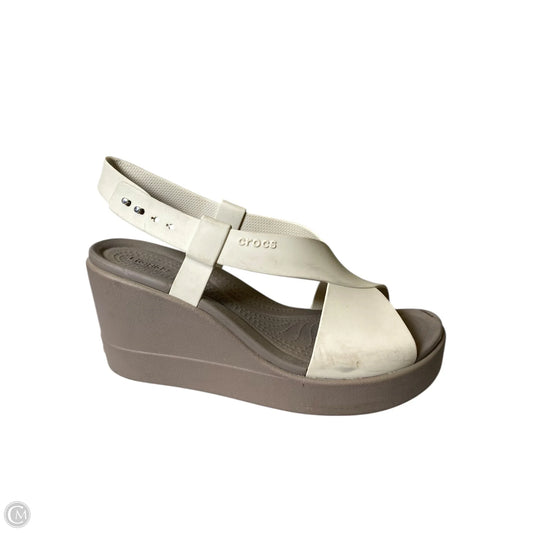 Sandals Heels Wedge By Crocs In Pink, Size: 10