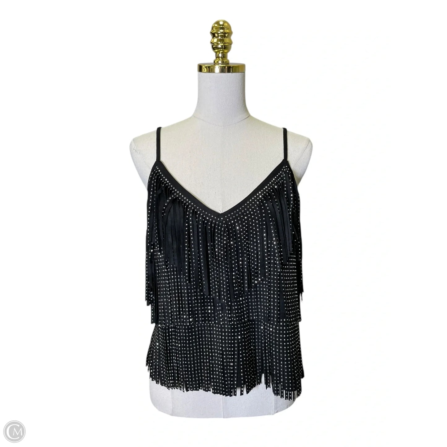 Top Sleeveless By Main Strip In Black & Silver, Size: M