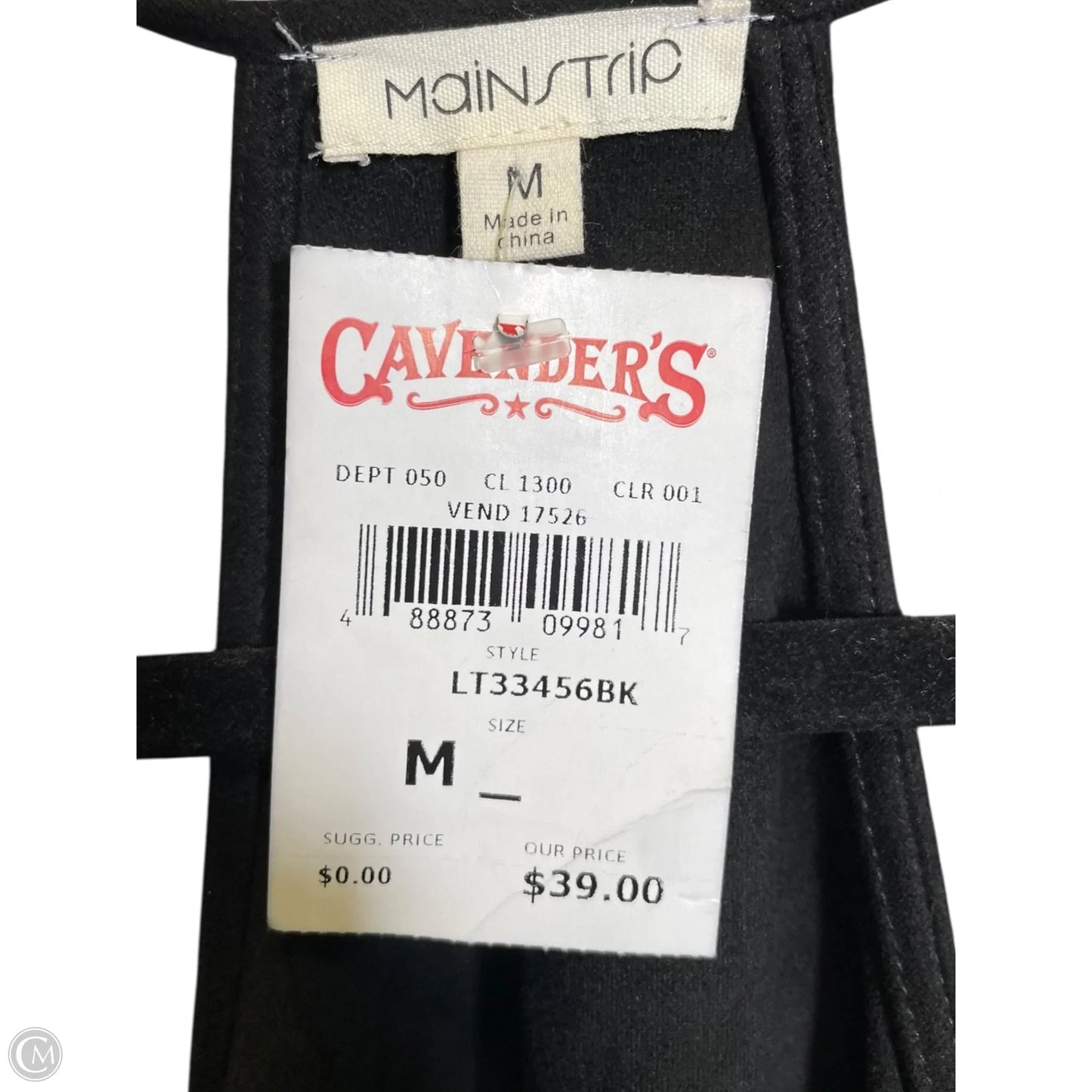 Top Sleeveless By Main Strip In Black & Silver, Size: M