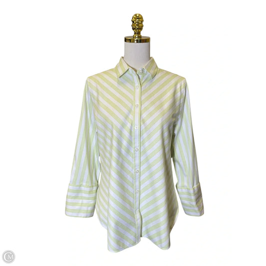 Top Long Sleeve By Chicos In Green & White, Size: M