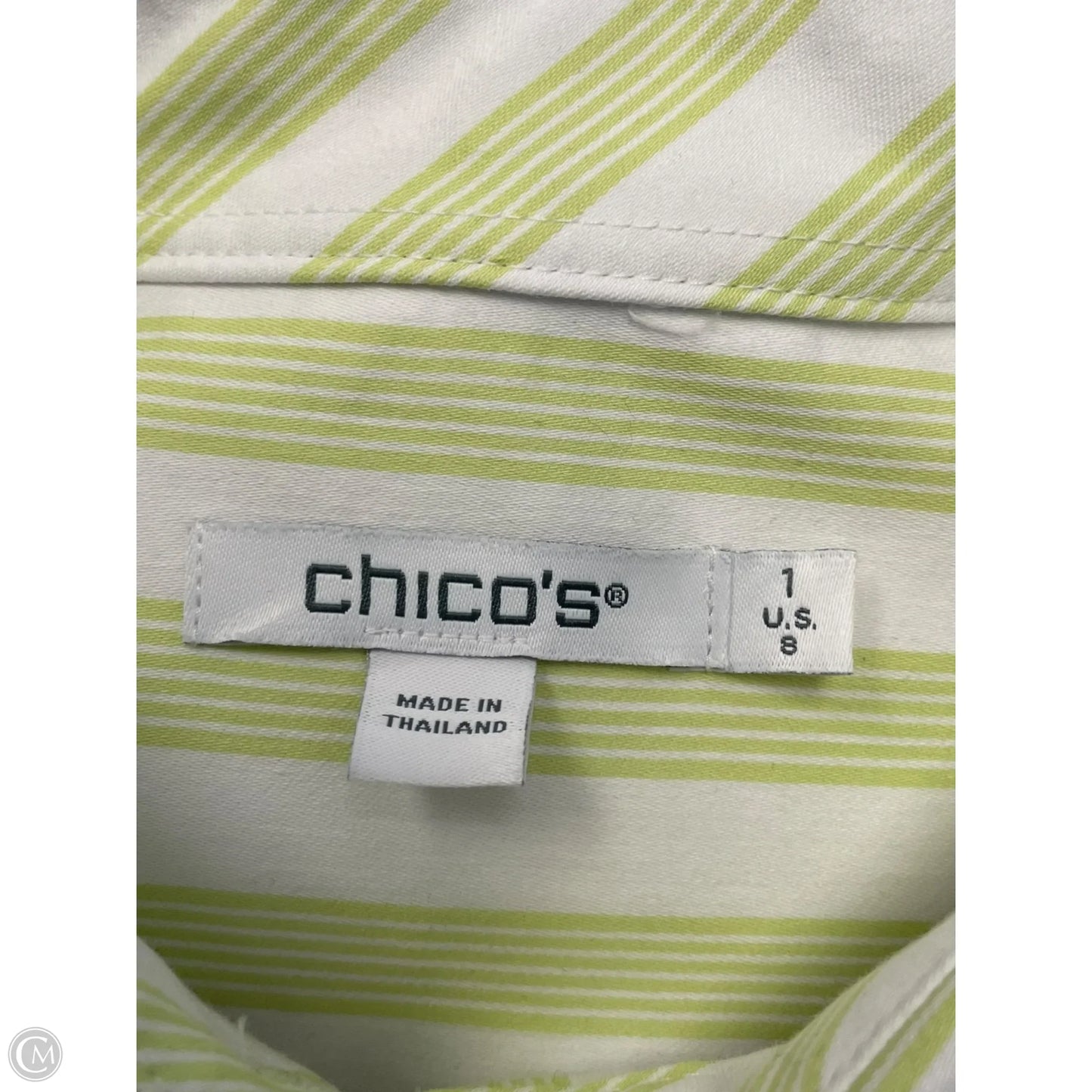 Top Long Sleeve By Chicos In Green & White, Size: M