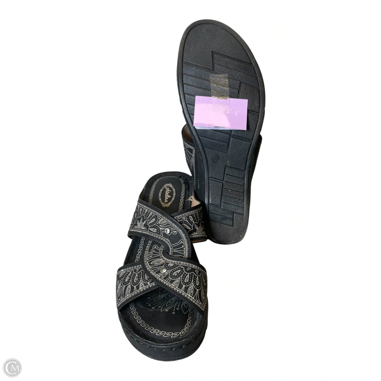 Shoes Heels Wedge By Clothes Mentor In Black & Cream, Size: 9.5