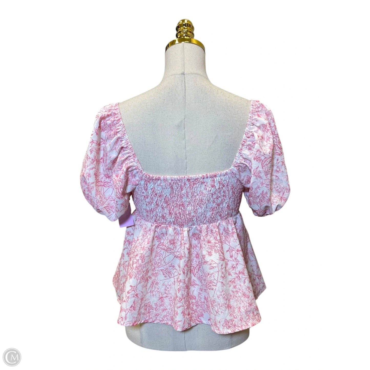 Top Short Sleeve By Shein In Pink & White, Size: S