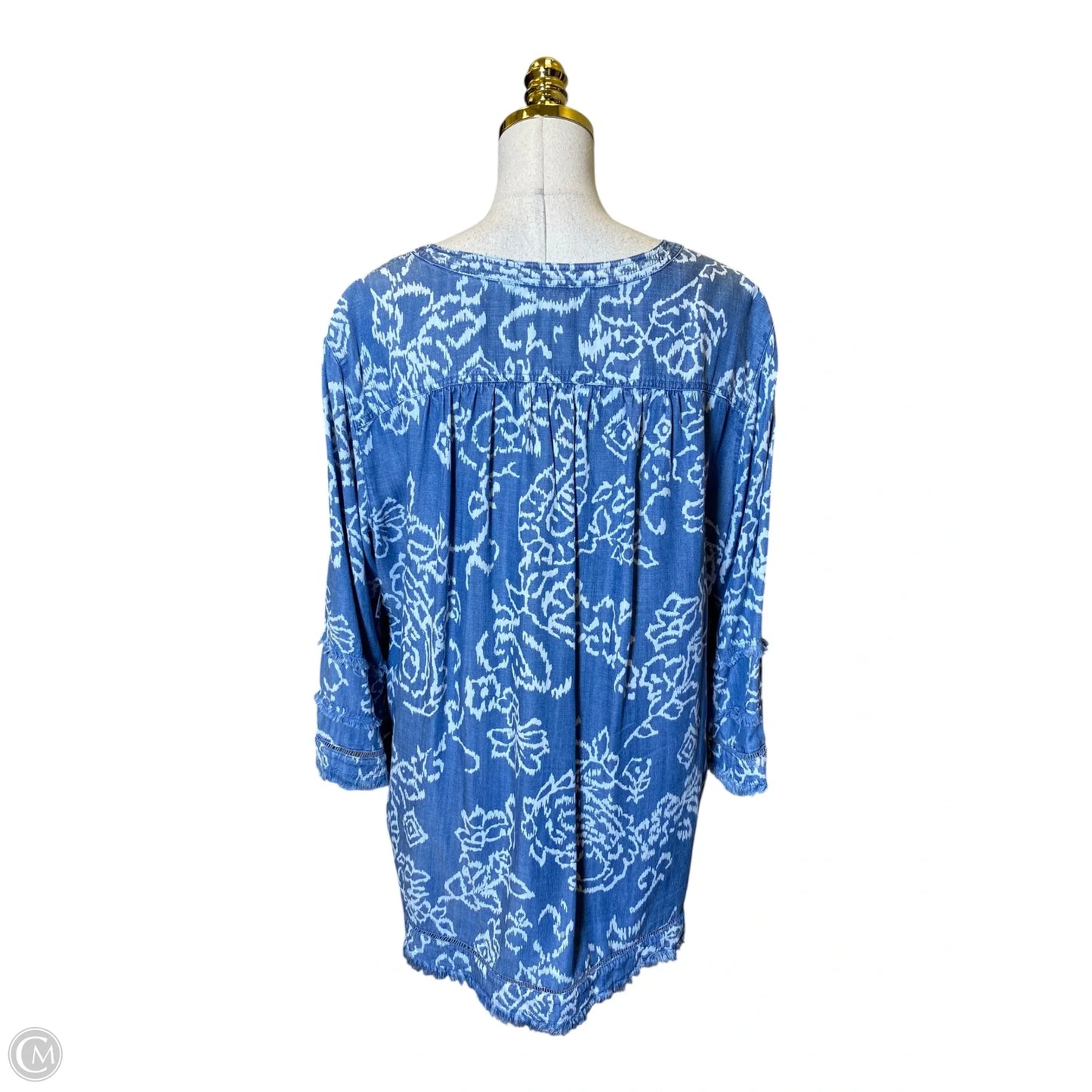 Blouse 3/4 Sleeve By John Mark In Blue & White, Size: L