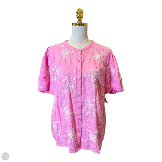 Top Short Sleeve By Charter Club In Pink & White, Size: Xl