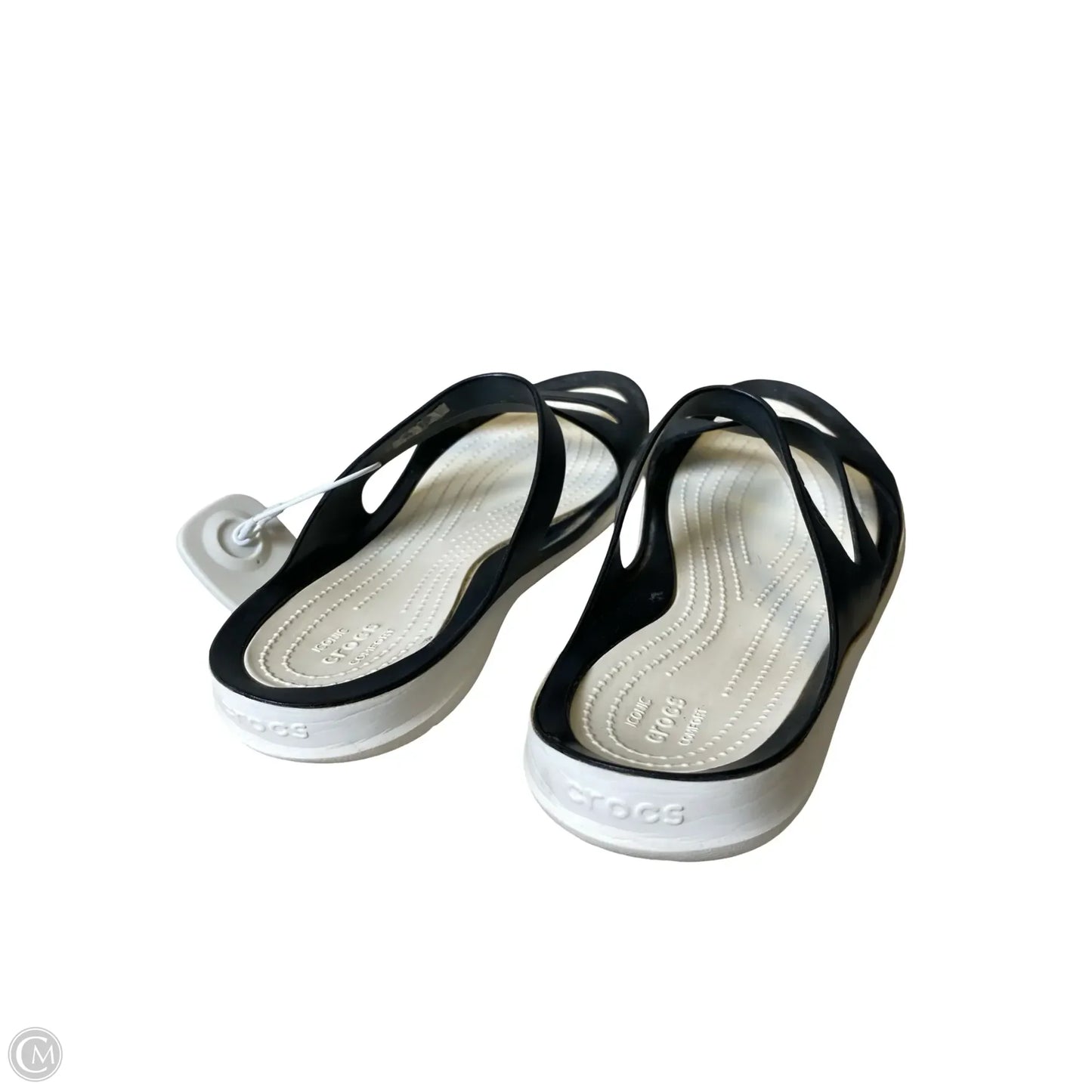 Sandals Flats By Crocs In Black & White, Size: 10