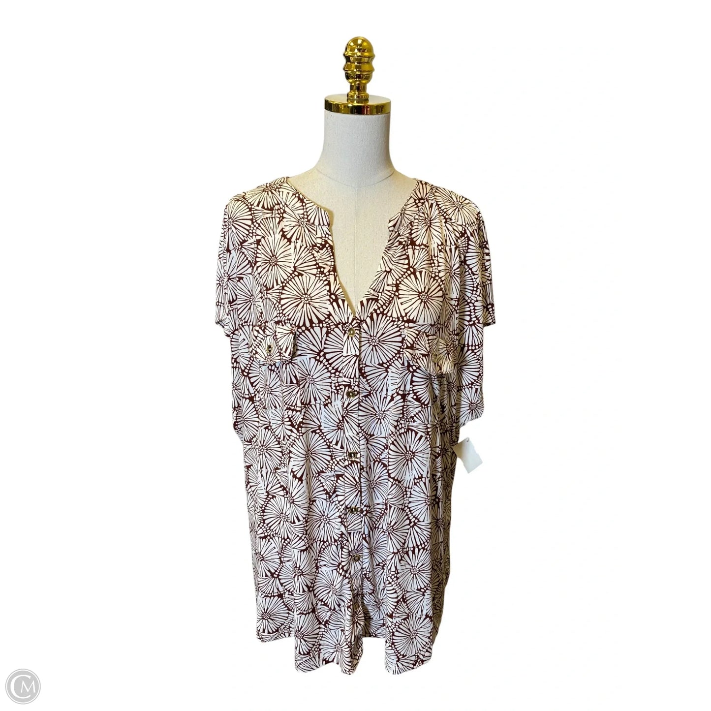 Top Short Sleeve By Cure In Brown & White, Size: 3x