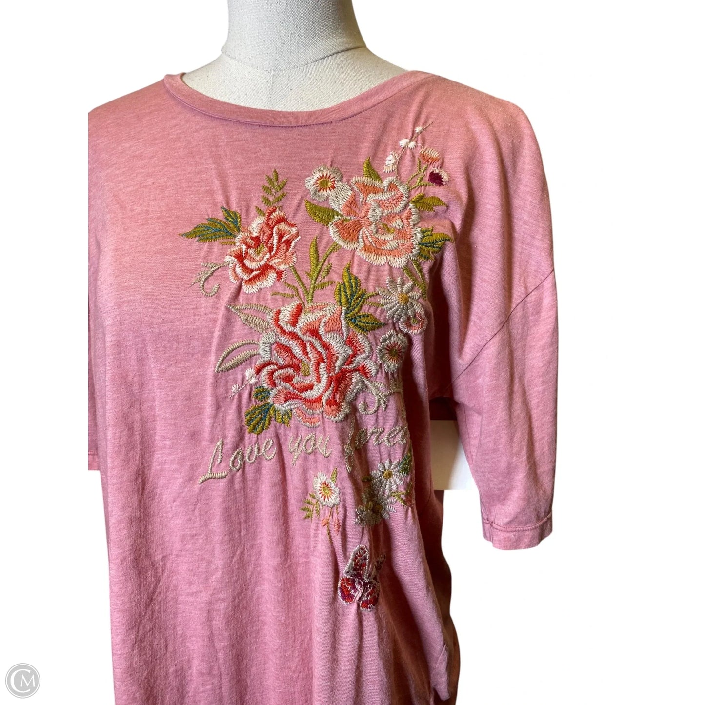 Top Short Sleeve By Johnny Was In Pink, Size: L