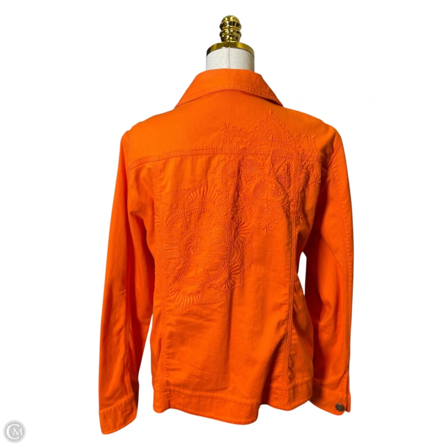 Jacket Denim By Chicos In Orange, Size: L
