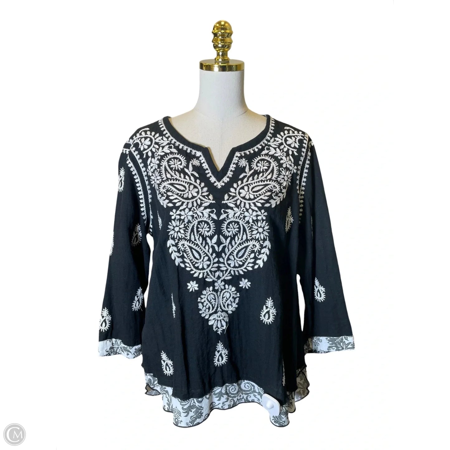 Top 3/4 Sleeve By John Mark In Black & White, Size: L